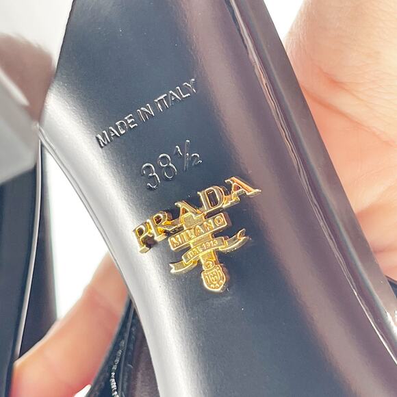 NWB Prada Black Patent Leather 85 Block Heel Square Toe Slingback Pumps IT 38.5 - Picture 13 of 14